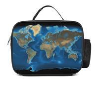MNVTSKOP Borsa portapranzo riutilizzabile con mappa del mondo, a prova di perdite, con manico, per ufficio, picnic, spiaggia