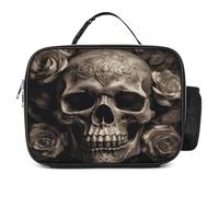 MNVTSKOP Borsa portapranzo riutilizzabile in pelle con teschio di rosa, a prova di perdite, con manico, per ufficio, picnic, spiaggia