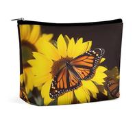 MNVTSKOP Butterflys on The Sunflowers Cosmetic Bag Grande Capacità Viaggio Makeup Bag Trendy Portable Toiletry Bag per le donne