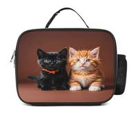 MNVTSKOP Carino Gattino Nero E Arancione Gatto Lunch Box Riutilizzabile Borsa Tote A Prova di Perdite Con Manico Per Ufficio Picnic Spiaggia
