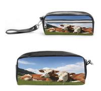 MNVTSKOP Carino mucche rilassato sull'erba trucco borsa piccola cosmetica da viaggio custodia portatile cancelleria organizzatore per le donne insegnante
