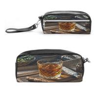 MNVTSKOP Cigar & Whisky Makeup Bag Piccolo Cosmetic Travel Case Portable Cancelleria Organizer per Donne Insegnante