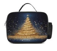 MNVTSKOP Contenitore per il pranzo con albero di Natale glitterato dorato riutilizzabile, a prova di perdite, borsa tote con manico, per ufficio, picnic, spiaggia