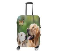 MNVTSKOP Copertura per bagagli con cane dorato con farfalla, resistente ai graffi, lavabile, in poliestere elastico, protezione per bagagli da viaggio, bianco, M