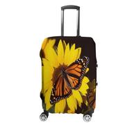 MNVTSKOP Copertura per bagagli con farfalle sui girasoli, resistente ai graffi, lavabile, in poliestere, elastica, protezione per bagagli da viaggio, bianco, L