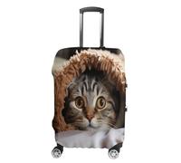 MNVTSKOP Copertura per bagagli con gatto sotto la coperta, resistente ai graffi, lavabile, in poliestere, elastica, protezione per bagagli da viaggio, bianco, XL