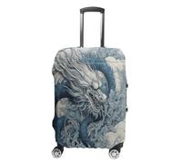 MNVTSKOP Copertura per bagagli con motivo drago, resistente ai graffi, lavabile, in poliestere, elastica, protezione per bagagli da viaggio per valigie, bianco, XL