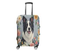 MNVTSKOP Copertura per bagagli con motivo floreale Border Collie, resistente ai graffi, lavabile, in poliestere, elastica, protezione per bagagli da viaggio, bianco, L