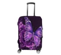 MNVTSKOP Copertura per bagagli con motivo floreale e farfalle viola, antigraffio, lavabile, in poliestere, elastica, protezione per bagagli da viaggio, bianco, S