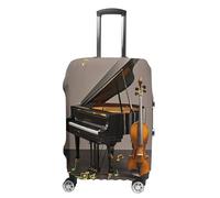MNVTSKOP Copertura per bagagli con note musicali per pianoforte, violino, resistente ai graffi, lavabile, in poliestere elastico, protezione per bagagli da viaggio, bianco, S