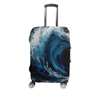 MNVTSKOP Copertura per bagagli con pittura a onde blu, resistente ai graffi, lavabile, in poliestere, elastica, protezione per bagagli da viaggio per valigie, bianco, M