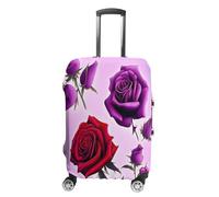 MNVTSKOP Copertura per bagagli con rose rosse e viola, resistente ai graffi, lavabile, in poliestere, elastica, protezione per bagagli da viaggio, bianco, S