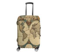 MNVTSKOP Copertura per bagagli retrò con mappa del mondo, resistente ai graffi, lavabile, in poliestere, elastica, protezione per bagagli da viaggio, bianco, L
