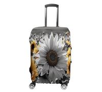 MNVTSKOP Copertura per valigie in poliestere elastico per valigia, resistente ai graffi, lavabile, con girasoli, colore: bianco e nero, bianco, L