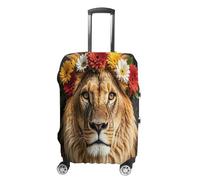 MNVTSKOP Copripagagli con leone africano che indossa un fiore sulla testa, antigraffio, lavabile, in poliestere, elastico, protezione per bagagli da viaggio, bianco, XL