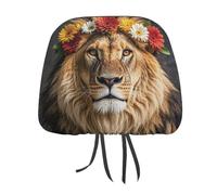 MNVTSKOP Copritesta universale per auto, con leone africano che indossa un fiore sulla testa, anti-sporco, facile da installare, durevole, traspirante, accessorio per veicoli per auto, camion, SUV