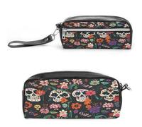 MNVTSKOP Day of The Dead Floral Skull Pattern Makeup Bag Piccola custodia da viaggio cosmetica portatile cancelleria organizzatore per donne insegnante