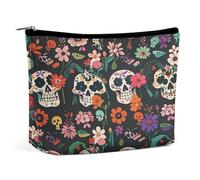 MNVTSKOP Day of The Dead Floral Skull Patterns Cosmetic Bag Grande Capacità Viaggio Makeup Bag Trendy Portable Toiletry Bag per le donne