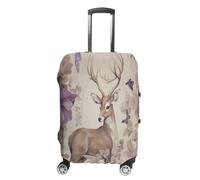 MNVTSKOP Deer Birds con fiori Copertura per bagagli antigraffio lavabile copertura per valigia in poliestere elastico da viaggio protezione per valigia, bianco, M