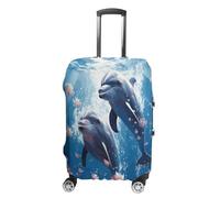 MNVTSKOP Dolphins in Love, copertura per valigia, resistente ai graffi, lavabile, in poliestere, elastica, protezione per bagagli da viaggio, bianco, XL