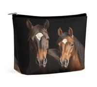 MNVTSKOP Due cavalli in piedi su sfondo nero borsa cosmetica di grande capacità borsa da viaggio borsa da toilette portatile alla moda per le donne
