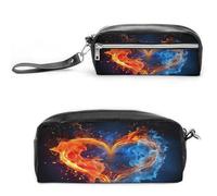 MNVTSKOP Fuoco E Acqua Cuore Trucco Bag Piccolo Cosmetico Viaggio Caso Portatile Cancelleria Organizzatore per Donne Insegn