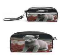 MNVTSKOP Gatto E Petali Trucco Bag Piccolo Cosmetico Viaggio Caso Portatile Cancelleria Organizzatore per Donne Insegn