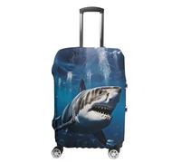 MNVTSKOP Great White Shark - Copertura per valigia, resistente ai graffi, lavabile, in poliestere, elastica, protezione per bagagli da viaggio, bianco, XL