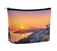 MNVTSKOP Grecia Island Sunset Landscape Cosmetic Bag Grande Capacità Viaggio Makeup Bag Trendy Portable Toiletry Bag per le donne