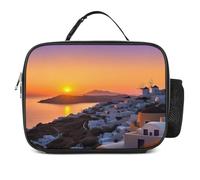 MNVTSKOP Grecia Island Sunset Landscape Lunch Box riutilizzabile Lunchbox a prova di perdite Tote Bag con manico per ufficio picnic spiaggia