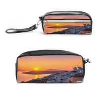 MNVTSKOP Grecia Island Tramonto Paesaggio Trucco Borsa Piccola Cosmetica Viaggio Caso Portatile Cancelleria Organizzatore per Donne Insegn