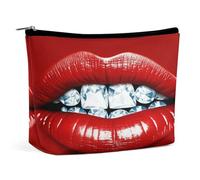 MNVTSKOP Labbra rosse con diamante borsa cosmetica grande capacità viaggio trucco borsa alla moda portatile borsa da toilette per le donne
