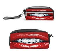 MNVTSKOP Labbra rosse con diamante trucco borsa piccola cosmetica da viaggio organizzatore di cancelleria portatile per donne insegnante