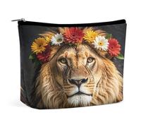 MNVTSKOP Leone africano che indossa un fiore sulla sua testa borsa cosmetica grande capacità borsa da viaggio borsa da toilette portatile alla moda per le donne