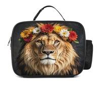 MNVTSKOP Leone africano che indossa un fiore sulla sua testa Lunch box riutilizzabile Lunchbox a prova di perdite Tote Bag con manico per ufficio picnic spiaggia