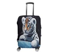 MNVTSKOP Little Tiger in Space - Copertura per valigia, resistente ai graffi, lavabile, in poliestere, elastica, protezione per bagagli da viaggio, bianco, L