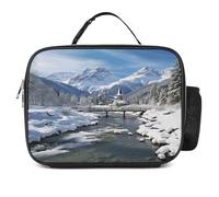 MNVTSKOP Lunch box per il pranzo con paesaggio invernale alpino, riutilizzabile, a prova di perdite, con manico per ufficio, picnic, spiaggia