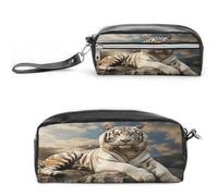 MNVTSKOP Majestic Tiger Appoggiata su una roccia, piccola trousse da viaggio per cosmetici, portatile, organizer per cancelleria per donne e insegnanti