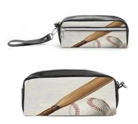 MNVTSKOP Mazze da baseball disegnate a mano e borsa per il trucco della palla piccola custodia da viaggio cosmetica organizzatore di cancelleria portatile per insegnanti donne