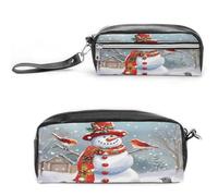 MNVTSKOP Merry Christmas - Borsa per il trucco con pupazzo di neve e uccelli, piccola custodia da viaggio per cosmetici, organizer portatile per cancelleria per donne e insegnanti