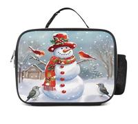 MNVTSKOP Merry Christmas - Contenitore per il pranzo con pupazzo di neve e uccelli, riutilizzabile, a prova di perdite, con manico, per ufficio, picnic, spiaggia