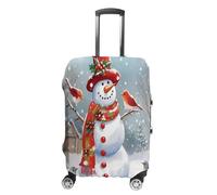 MNVTSKOP Merry Christmas - Copertura per bagagli con pupazzo di neve e uccellini, antigraffio, lavabile, in poliestere, elastico, protezione per bagagli da viaggio, bianco, L