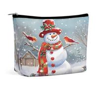 MNVTSKOP Merry Christmas Snow Man And Birds Cosmetic Bag Grande Capacità Viaggio Makeup Bag Trendy Portable Toiletry Bag per le donne