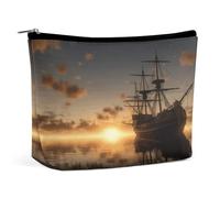 MNVTSKOP Nave nel Lago Tramonto Sacchetto Cosmetico Grande Capacità Viaggio Makeup Bag Trendy Portable Toiletry Bag per le Donne