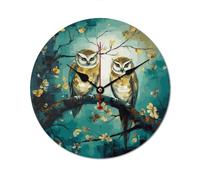MNVTSKOP Orologio da parete decorativo in legno moderno da 50 cm, coppia di gufi, albero di pesce persico, stampato senza ticchettio, senza cornice, senza scala, per casa, camera da letto, ufficio