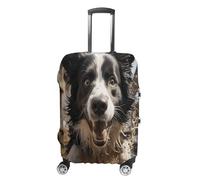 MNVTSKOP Pastor Border Collie, copertura per valigia, resistente ai graffi, lavabile, in poliestere, elastica, protezione per bagagli da viaggio, bianco, L