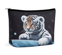 MNVTSKOP Piccola tigre nello spazio borsa cosmetica grande capacità viaggio trucco borsa trendy portatile borsa da toilette per le donne