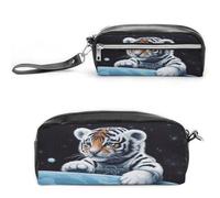 MNVTSKOP Piccola tigre nello spazio trousse per trucchi piccola custodia da viaggio per cosmetici portatile organizer per cancelleria per donne insegnanti