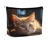 MNVTSKOP Piccolo gatto arancione borsa cosmetica grande capacità viaggio trucco borsa alla moda portatile borsa da toilette per le donne