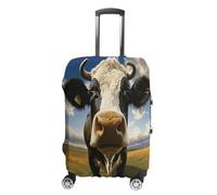 MNVTSKOP Prairie Cow - Copertura per valigia, resistente ai graffi, lavabile, in poliestere, elastica, da viaggio, protezione per valigie, bianco, S